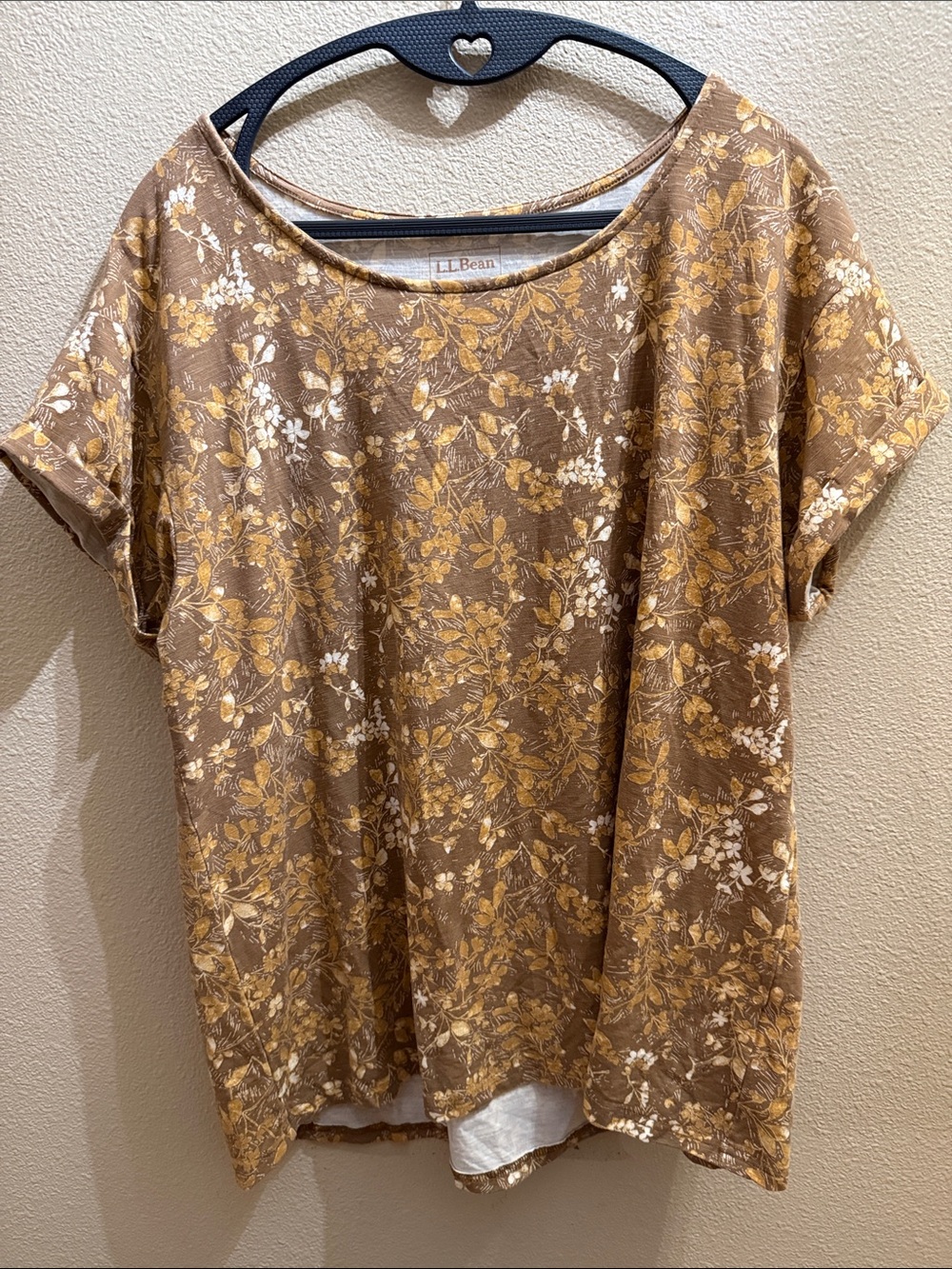 L.L. Bean Camden Hills Brown Floral Short-Sleeve Tee